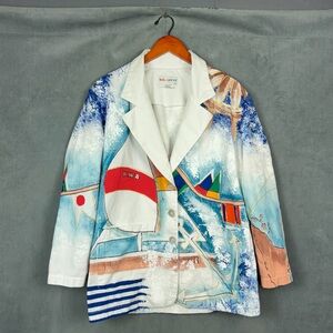 Vintage Kolorway Blazer Womens Size Medium Nautical Art Painted USA 3 Button